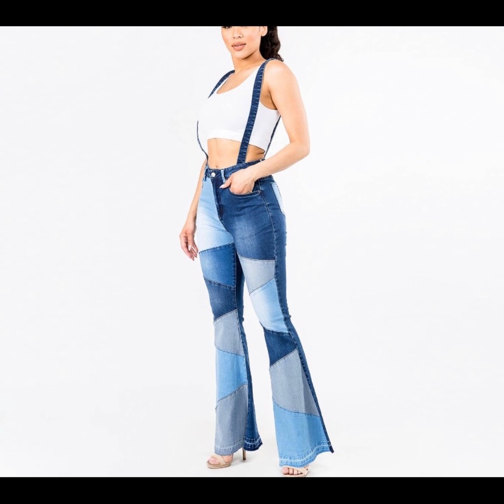 Patchworked flare denim jeans